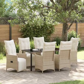 vidaXL Conjunto de Jantar de Jardim de 7 Peças com Almofadas Bege Rattan Sintético