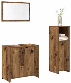 vidaXL 3 pcs conj. móveis casa banho derivados madeira madeira velha