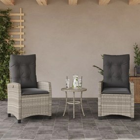 vidaXL Cadeiras jardim reclináveis 2pcs c/ almofadões vime cinza claro