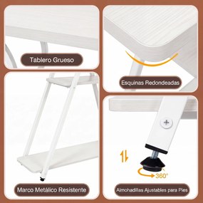 Mesa consola com luzes LED e base de carregamento 79,5 x 30,5 x 81,5 cm, 3 níveis, estantes abertas, kit anti-tombamento, estrutura metálica, para sal