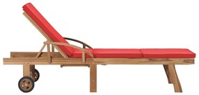 Espreguiçadeiras c/ almofadões 2 pcs teca maciça vermelho
