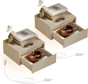 Conjunto de 2 Mesa de cabeceira suspensa, 3 cores de luz 35,1 x 40,1 x 18,1 cm bege