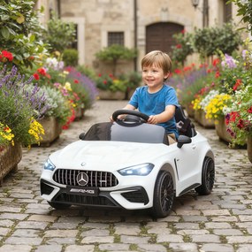Carro elétrico infantil Mercedes AMG CLE 53, 12 V, 2 motores, crianças 2 a 6 anos comando à distância para os pais de 2,4 GHz, 99 x 55 x 43 cm, branco
