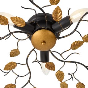 Candeeiro de teto vintage preto com dourado 50 cm 3 luzes - Foglie