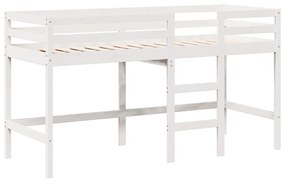 Cama alta c/ escada e telhado 90x190 cm pinho maciço branco