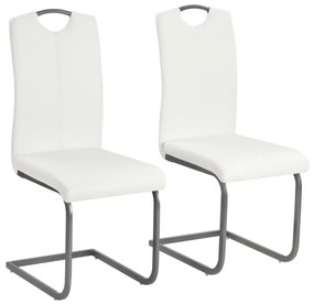 Cadeiras de jantar cantilever 2 pcs couro artificial branco