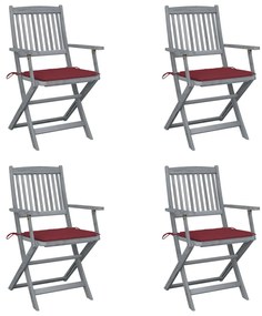 Cadeiras exterior dobráveis c/ almofadões 4 pcs acácia maciça