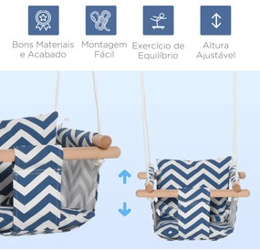 Outsunny Balanço de bebê ajustável em altura com cinto de segurança interno e externo máx. 80 kg Madeira 40x40x180 cm Azul e Branco