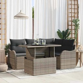 Conjunto de Sofá de Jardim vidaXL 5 Peças com Almofadas Cinzento Vime PE