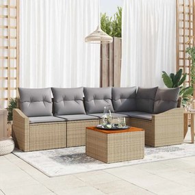 vidaXL Sofá de Jardim 6 Peças com Almofadas Bege em Rattan Sintético e Acácia
