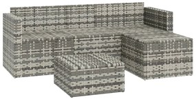 3 pcs conjunto lounge de jardim c/ almofadões vime PE cinzento