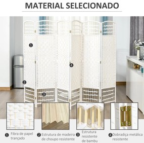 Biombo de 6 Paineis Separador de Ambientes Dobrável 242x170cm Divisória de Habitações de Fibra de Papel Decoração Elegante para Dormitório Sala de Est