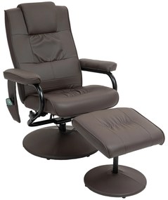 HOMCOM Poltrona de Massagem Elétrica com Banco para Apoiar os Pés Poltrona Relax Giratório Reclinável em até 145° com Controle Remoto e 10 Zonas de Massagem Estofado em PU 77x84x95 cm Marrom Escuro