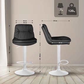 Banco de bar em couro sintético com estrutura branca 92-113 x 46 x 54 cm preto