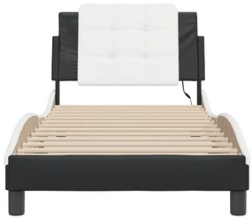 Estrutura cama c/ luzes LED 80x200cm couro artif. preto/branco