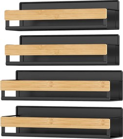 Conjunto de prateleiras magnéticas para especiarias em metal, sem necessidade de perfuração, preto-tinta e bege natural