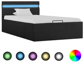 Cama hidráulica arrumação c/ LEDs 90x200cm tecido cinza-escuro