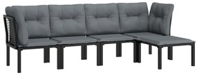 5 pcs conjunto lounge de jardim vime PE preto/cinzento
