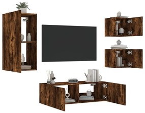 vidaXL 4 pcs móveis de parede para TV com luzes LED carvalho fumado