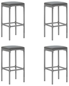 5 pcs conjunto de bar p/ jardim c/ almofadões vime PE cinzento