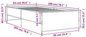 Estrutura de cama derivados de madeira e metal carvalho sonoma