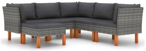 6 pcs conjunto lounge de jardim c/ almofadões vime PE cinzento