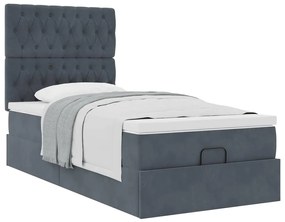 Estrutura cama otomana colchões 80x200cm veludo cinzento escuro
