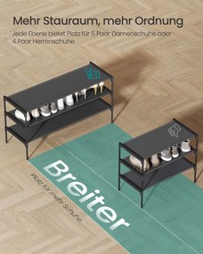 Sapateira com vários níveis 29,7 x 91,8 x 53,5 cm, economiza espaço para o corredor e a área de entrada Preto