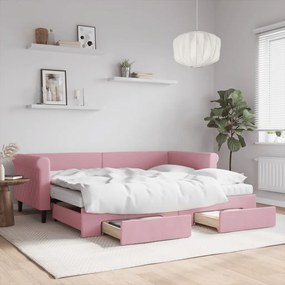 vidaXL Sofá-cama com gavetão e gavetas 90x200 cm veludo rosa
