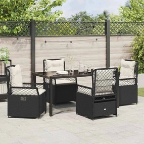 Conjunto de Jantar de Jardim 5 Peças em Rattan Sintético Preto.