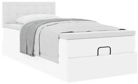 Cama otomana com colchão 90x200 cm couro artificial branco