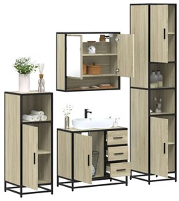vidaXL 4 pcs conj. móveis casa banho derivados madeira carvalho sonoma
