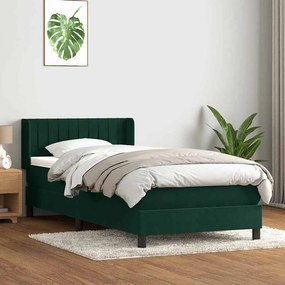 vidaXL Cama com molas/colchão 100x220 cm veludo verde-escuro