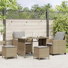 4 pcs conjunto de sofás para jardim c/ almofadões vime PE bege