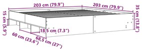 Estrutura de cama 200x200 cm derivados madeira cinzento sonoma