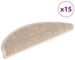 vidaXL Tapetes de escada 15 peças 56x17x3 cm bege claro semicircular
