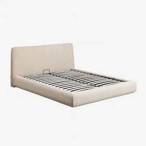 Cama Com Baú Articulado Estofada Norena Tecido Pele De Borrego Bege Creme & 160 X 200 Cm - Sklum