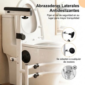 Apoio para se levantar da sanita com braços de apoio, altura ajustável de 64 a 74 cm, Estrutura metálica, braçadeiras e barra de segurança para idosos
