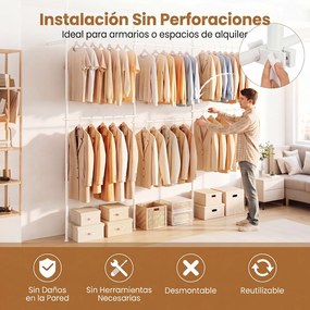 Cabideiro de Roupa Modular 210-369 x 110-315 cm, Estrutura Extensível, Branco