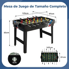 Mesa multi-jogo 4 em 1 Mesa de futebol de mesa 4 em 1 125 cm com bilhar, hóquei no ar e ténis de mesa com acessórios para salas de jogos de bar