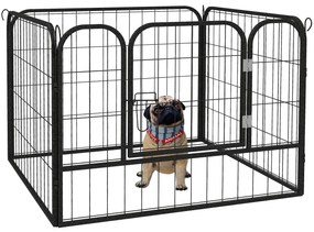 PawHut Parque para Cães com 4 Painéis Parque para Animais de Estimação Dobrável 82x82x60cm com Porta e Fechadura para Exterior e Interior Cinza
