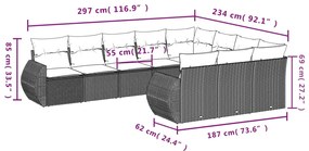 10 pcs conj. sofás jardim com almofadões vime PE castanho