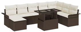 Conjunto de Sofá de Jardim vidaXL com Almofadas Castanho Vime PE