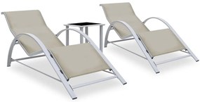 Espreguiçadeiras com mesa 2 pcs alumínio cor creme