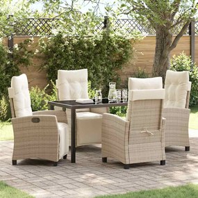 vidaXL Conjunto de jantar de jardim de 5 peças, bege em rattan poliéster.