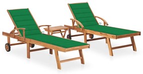 vidaXL Espreguiçadeiras com mesa e almofadão 2 pcs teca maciça