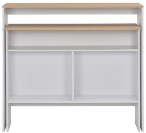 Mesa de bar com 2 tampos 130x40x120 cm branco e carvalho