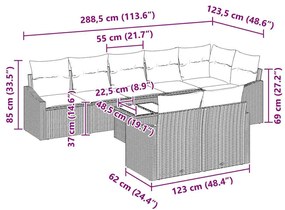 Conjunto de Sofá de Jardim com 9 Peças e Almofadas Cinzas, em Rattan S