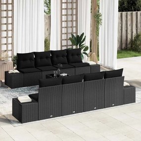vidaXL Conjunto de Sofá de Jardim de 7 Peças com Almofadas Preto Rattan Poliéster