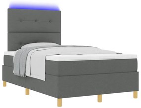 Cama Box Spring com Colchão &amp; LED Cinza Escuro 120x190 cm Tecido